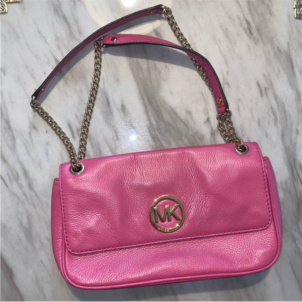 Michael Kors Vibrant Pink Shoulder Bag with Gold Accents